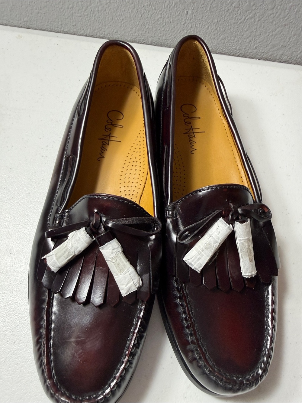 Cole Haan Men’s Burgundy Tassel Kiltie Loafers with Fringe